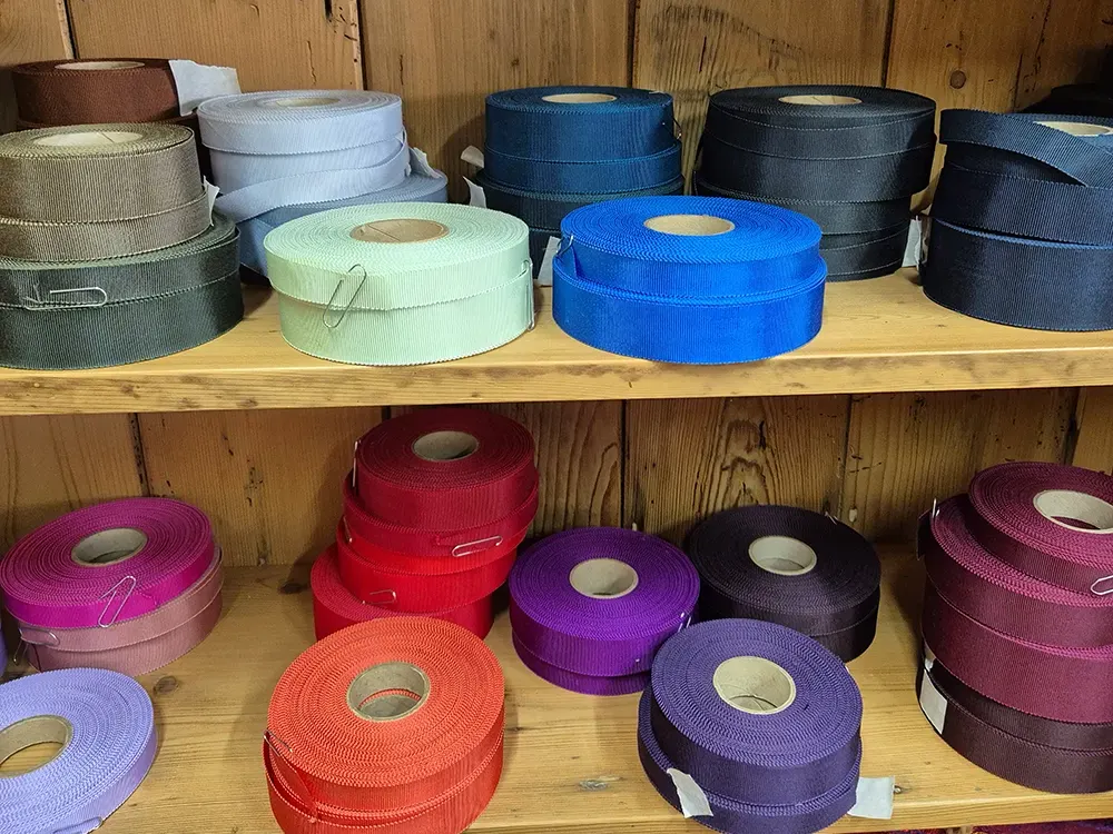Selection of reels of colourful ribbon.