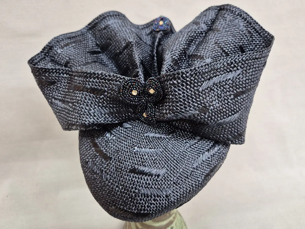 Navy Teardrop hat with Vintage Beading.